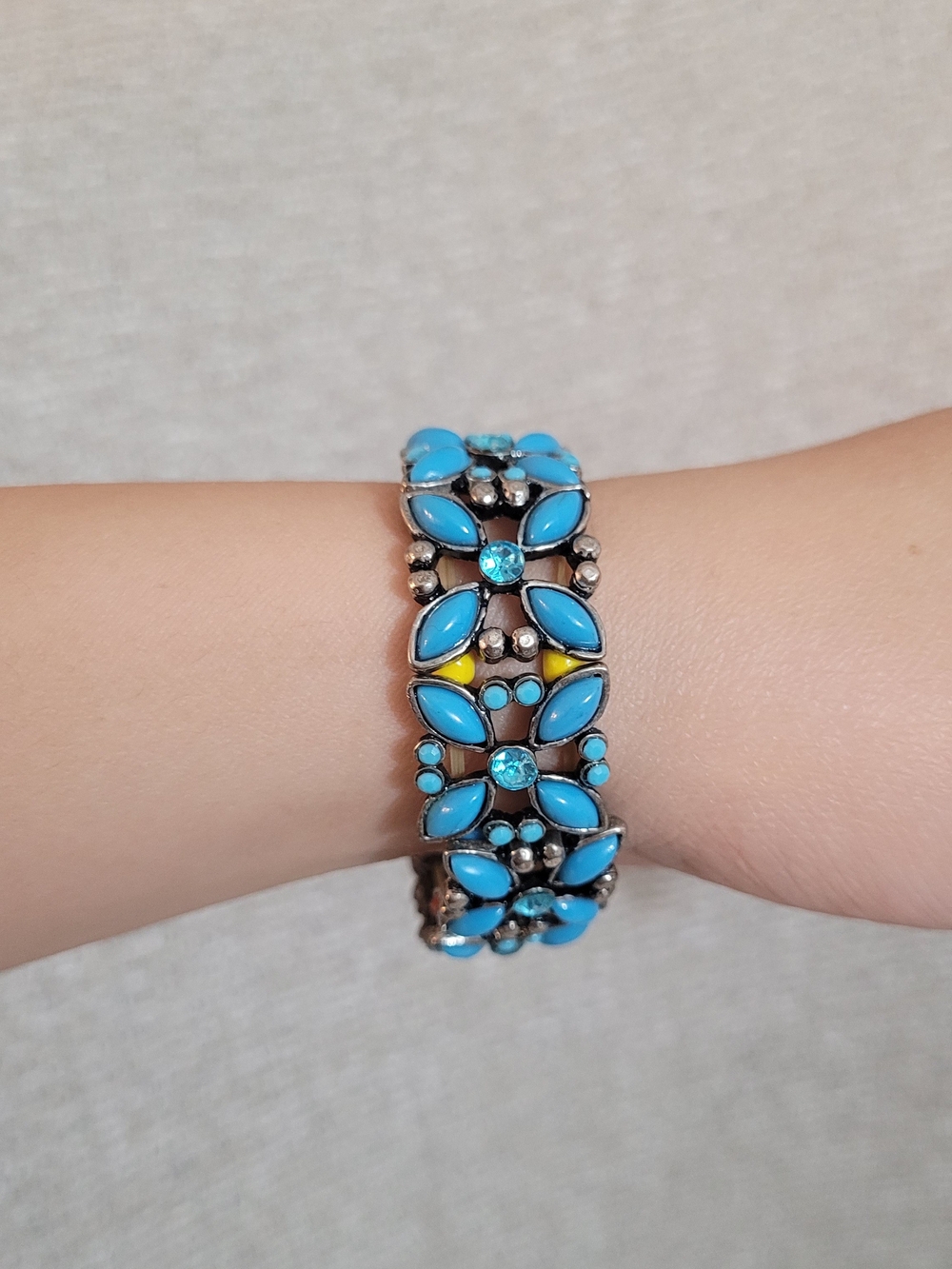 Turquoise Colour Floral Link Bracelet - Women Jewelry